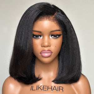 Short Bob Kinky Edges 13x4 HD Lace Frontal Blowout Ventilated Wig