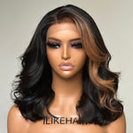 Side Part Blonde Highlights Wavy 13x4 Lace Frontal Wig
