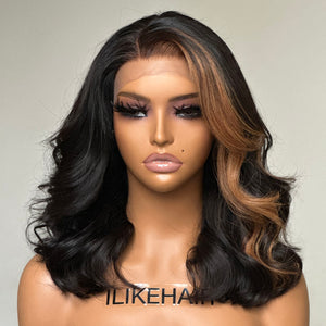 Side Part Blonde Highlights Wavy 13x4 Lace Frontal Wig