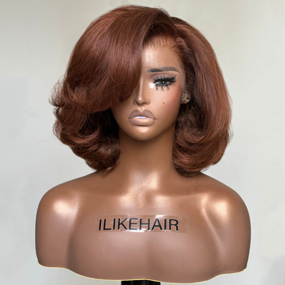 Brown Short Cut Layered Bob 13x4 Lace Front Wig
