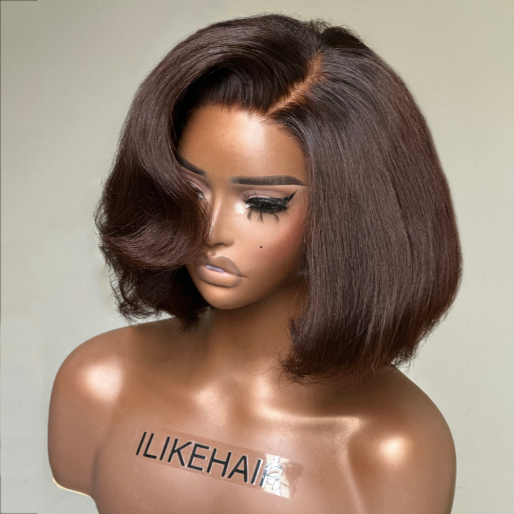 Dark Brown Short Layered Cut Bob 5x5 Lace Closure Wig
