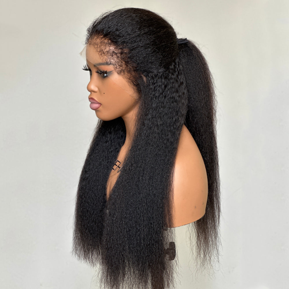 Hybrid Hairline With Kinky Straight 13x4 HD Lace Front Ventilated Wig