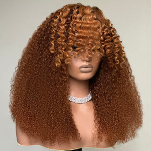 Glueless Light Brown Highlight Curly Bob Wig With Bangs