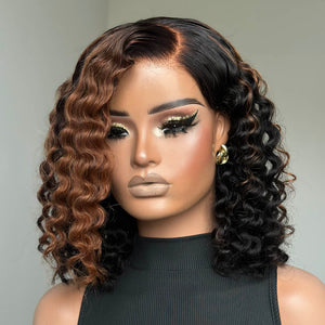 Side Part Ombre Brown Deep Wave 5x5 Lace Closure Wig