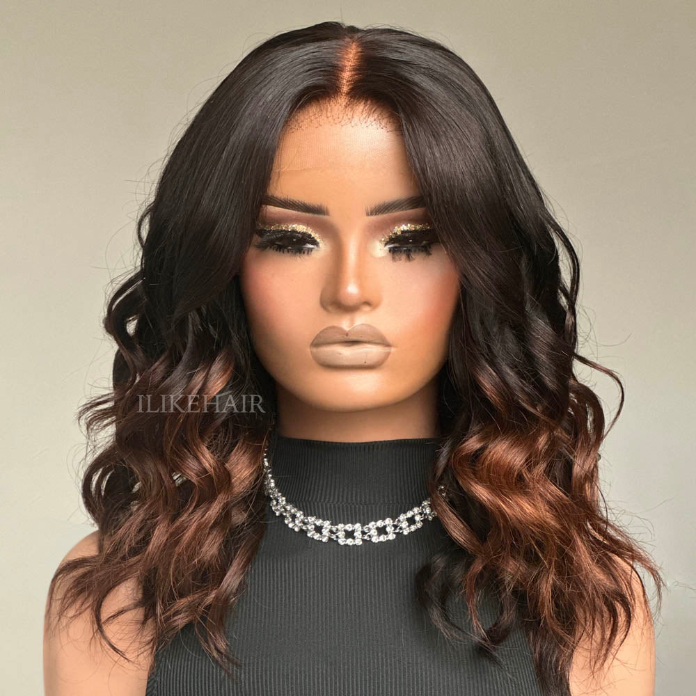 Medium Length Ombre Brown Wavy 5x5 Lace Closure Wig