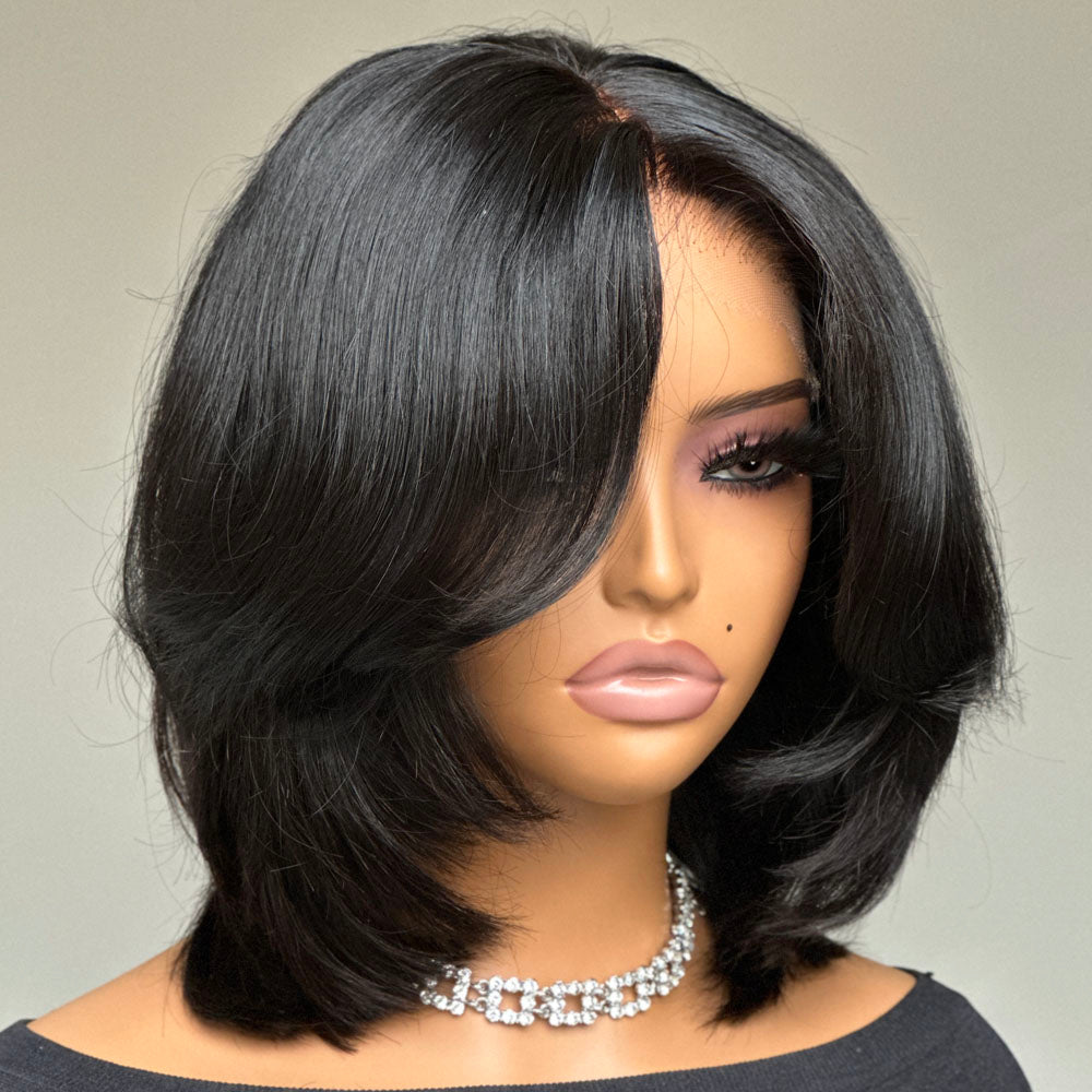 Glueless Blowout Layered Cut Bob 5x5 Lace Closure Wig