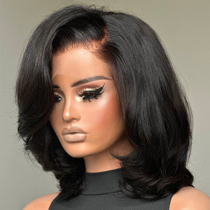 Trendy Side Part Layered Cut Blowout Bob Frontal Lace Wig