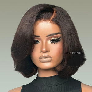 Dark Brown Short Layered Cut Bob 5x5 Lace Closure Wig