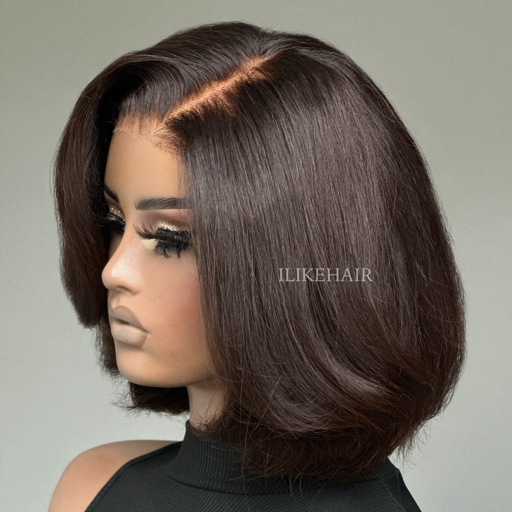 Dark Brown Short Layered Cut Bob 5x5 Lace Closure Wig