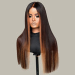 Classic Brown With Blonde Highlights Silky Straight Glueless Closure Lace Wig