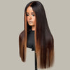 Classic Brown With Blonde Highlights Silky Straight Glueless Closure Lace Wig
