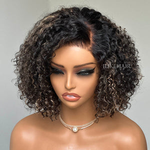 Blonde Highlight Kinky Curly Glueless Bob 5x5 Lace Closure Wig