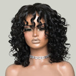 Put on & Go Natural Color Bouncy Curly With Bang 5x5 Lace Wig