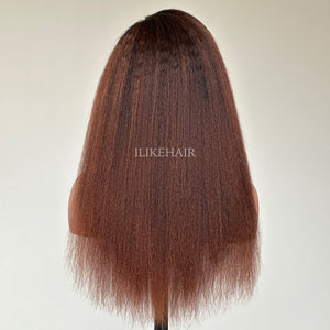 Ombre Brown Kinky Straight With Hybrid Hairline 9x4 HD Lace Glueless Wig