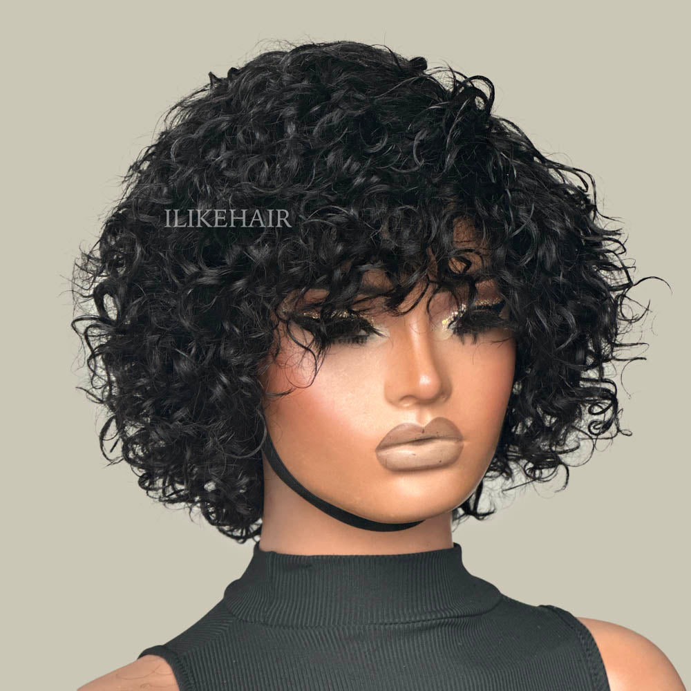 Put on & Go Pixie Cut Curly Bob Glueless Human Hair Wig