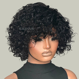 Put on & Go Pixie Cut Curly Bob Glueless Human Hair Wig