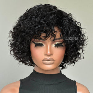 Put on & Go Pixie Cut Curly Bob Glueless Human Hair Wig