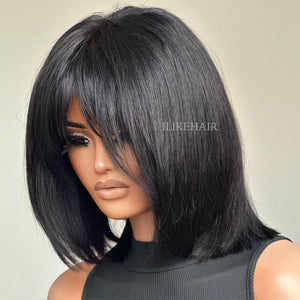 Short Face-Framing Layered Cut Straight Lace Closure Wig With Bangs