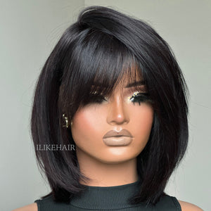 Glueless Bob Wig With Bangs 100% Human Hair For Beginner