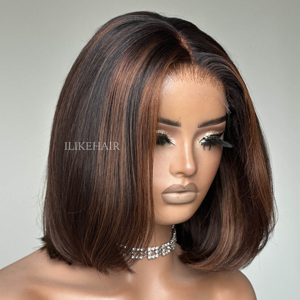 P1B/30 Highlight Straight Blunt Cut Bob 5x5 Lace Closure Wig