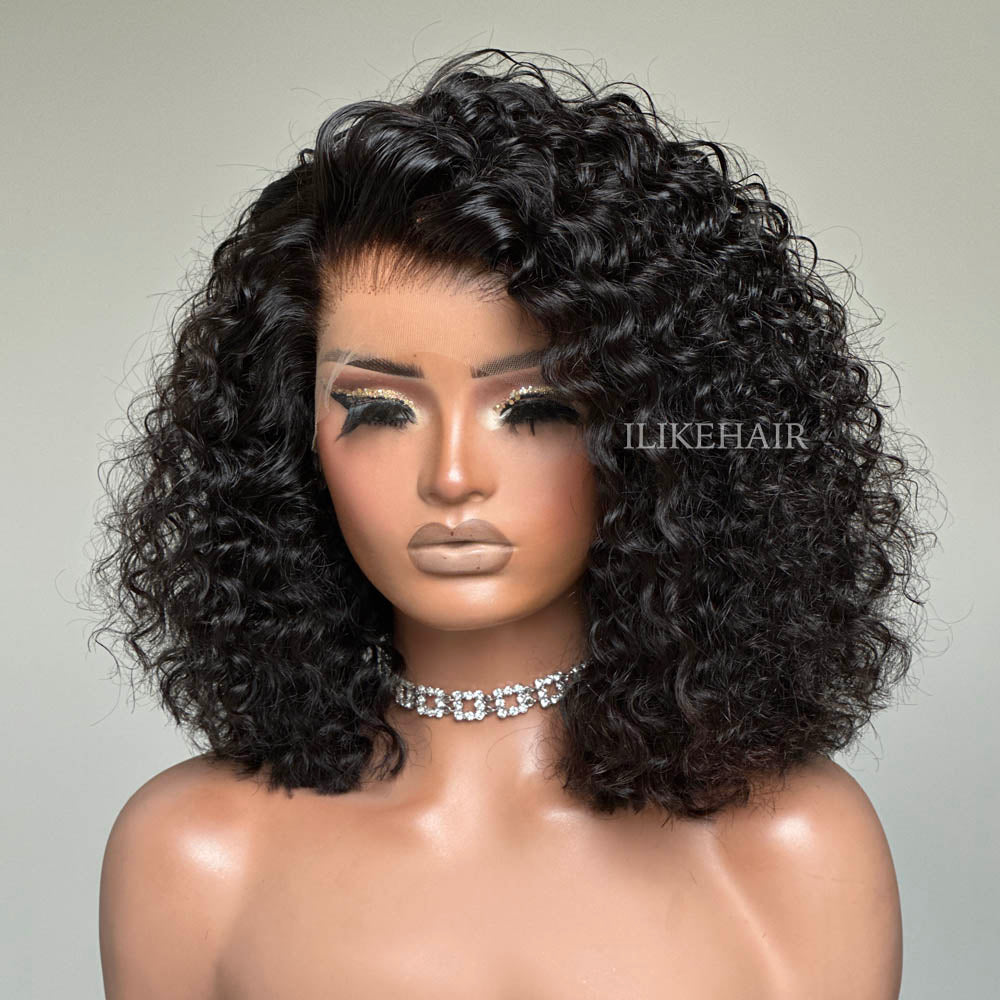 Fluffy Water Wave Short Bob 13x4 Lace Frontal Wig