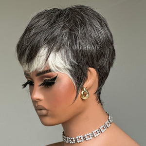 Glueless Salt & Pepper Layered Pixie Cut Wig With Bangs