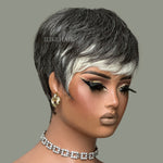 Glueless Salt & Pepper Layered Pixie Cut Wig With Bangs