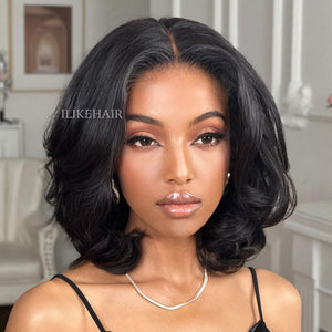 Put on & Go Layered Bob Short Wavy Glueless Human Hair Lace Wig