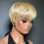 613 Blonde Layered Pixie Cut Glueless Human Hair Wig With Bangs