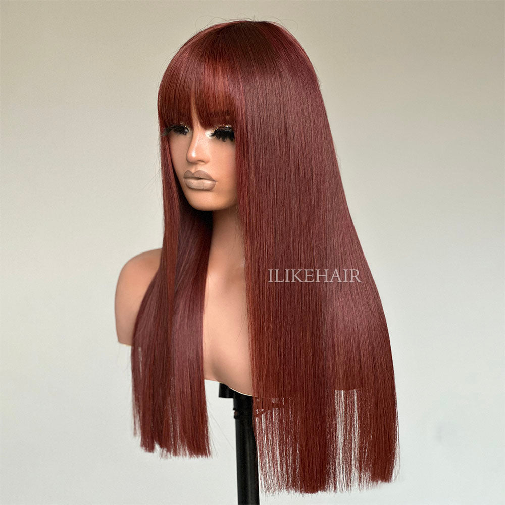 Put On & Go Reddish Brown Straight Glueless Wig With Bangs