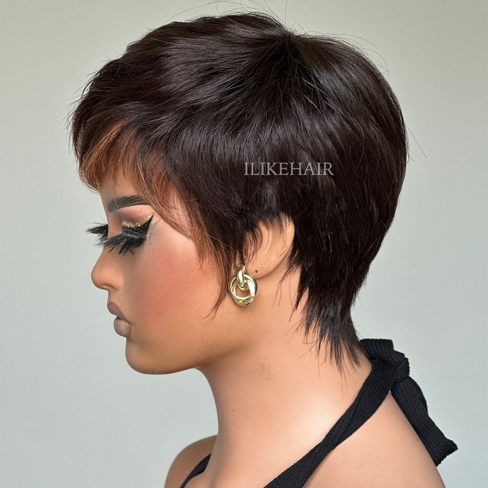 Put On & Go Short Pixie Cut With Blonde Fringe Glueless Wig