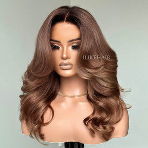 Ombre Dark Blonde Layered Wavy Lace Wig