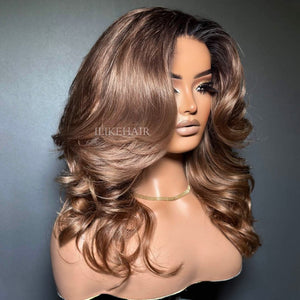 Ombre Dark Blonde Layered Wavy Lace Wig