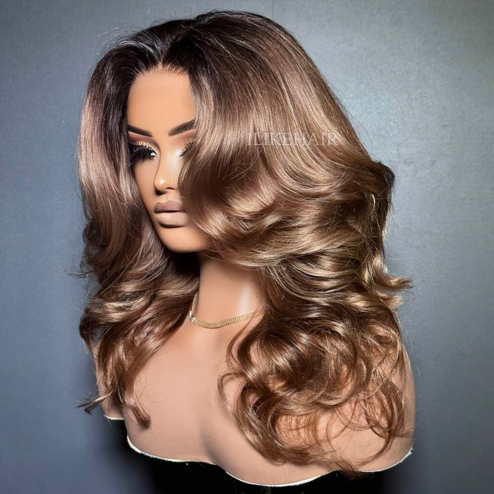 Ombre Dark Blonde Layered Wavy Lace Wig