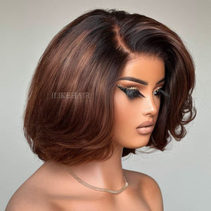 Ombre Brown Layered Wavy Bob Lace Wig