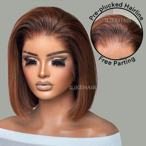 Ombre Brown Free Parting Silky Straight Bob Lace Frontal Wig