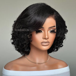 Short Layered Bouncy Curly With Kinky Edges 13x4 Lace Front Wig