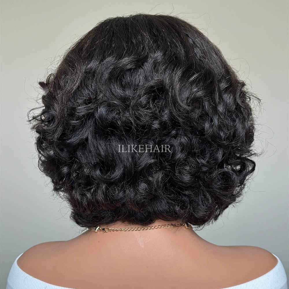 Short Layered Bouncy Curly With Kinky Edges 13x4 Lace Front Wig