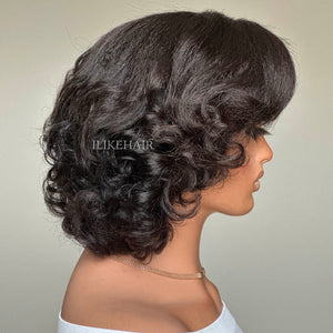 Short Layered Bouncy Curly With Kinky Edges 13x4 Lace Front Wig