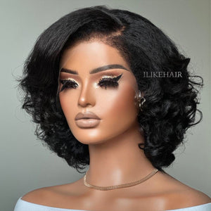 Short Layered Bouncy Curly With Kinky Edges 13x4 Lace Front Wig