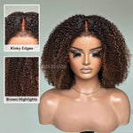 Ombre Brown Highlights Kinky Curly With Kinky Edges Bob Wig