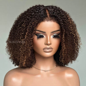 Ombre Brown Highlights Kinky Curly With Kinky Edges Bob Wig