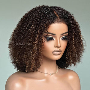 Ombre Brown Highlights Kinky Curly With Kinky Edges Bob Wig