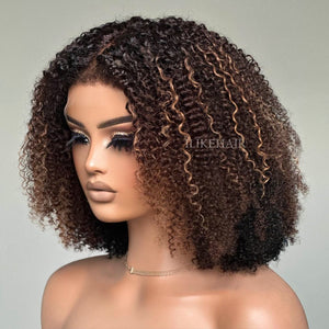 Ombre Brown Highlights Kinky Curly With Kinky Edges Bob Wig