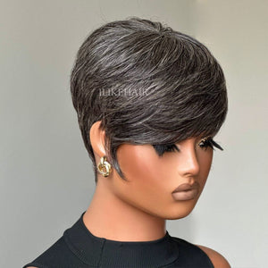 Designer Salt and Pepper Pixie Cuts Glueless Human Hair Wig