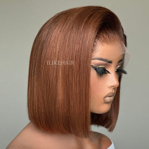 Ombre Brown Free Parting Silky Straight Bob Lace Frontal Wig