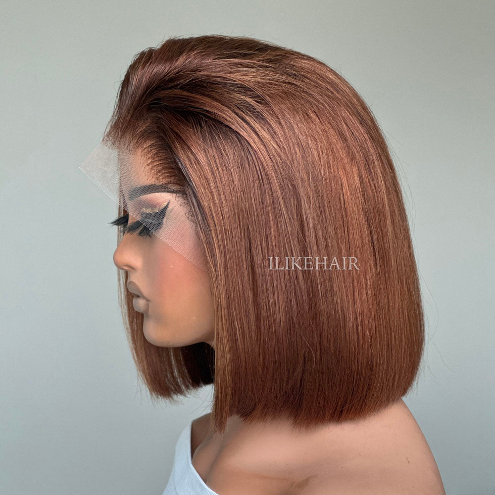 Ombre Brown Free Parting Silky Straight Bob Lace Frontal Wig