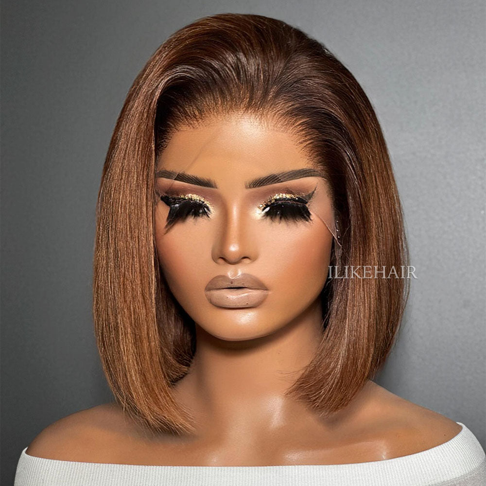 Ombre Brown Free Parting Silky Straight Bob Lace Frontal Wig