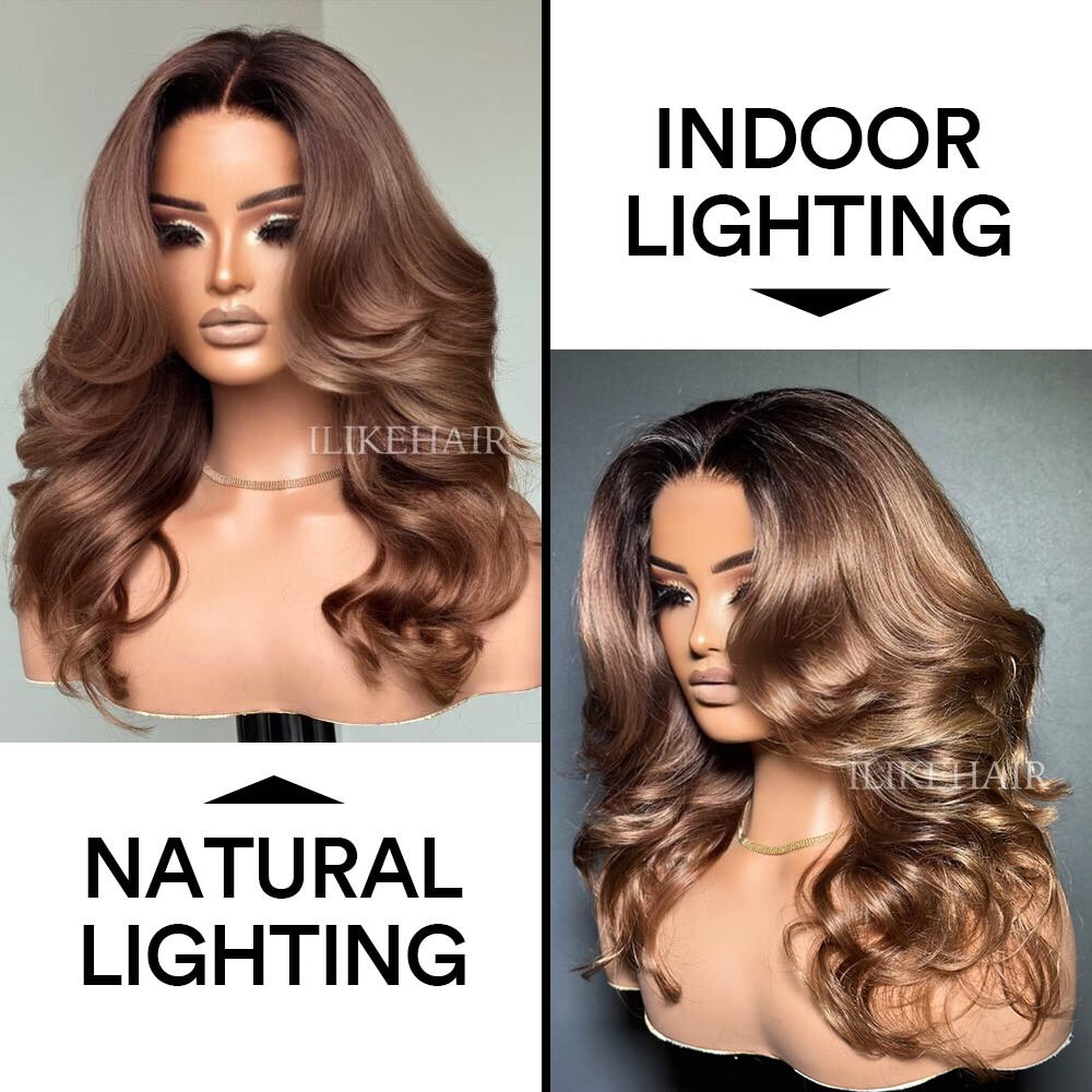 Ombre Dark Blonde Layered Wavy Lace Wig