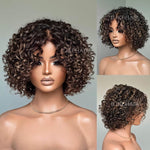 Short Blonde Highlights Glueless Pixie Curly Lace Closure Wig